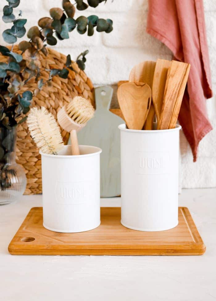 Utensil Holder Set of 2, Galvanized Steel, White