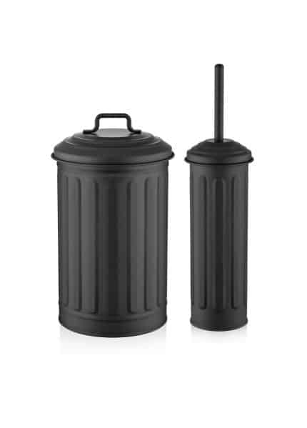 5 Lt. Trash Can and Toilet Brush, Galvanized Steel, Set of 2, Black