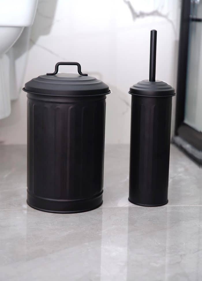 5 Lt. Trash Can and Toilet Brush, Galvanized Steel, Set of 2, Black