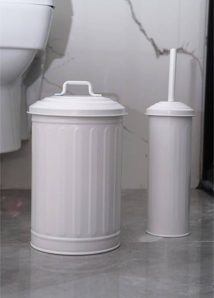 5 Lt. Trash Can and Toilet Brush, Galvanized Steel, Set of 2, White