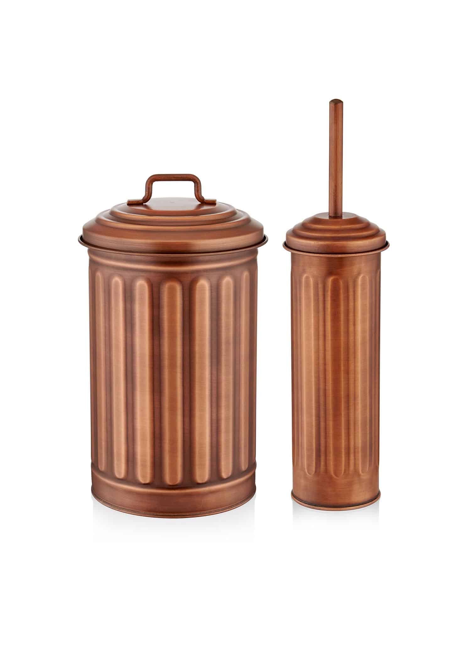 5 Lt. Trash Can and Toilet Brush, Galvanized Steel, Set of 2, Copper