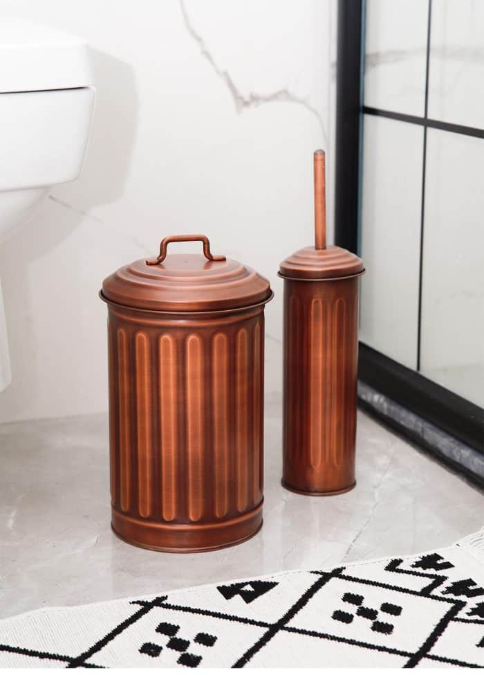 5 Lt. Trash Can and Toilet Brush, Galvanized Steel, Set of 2, Copper