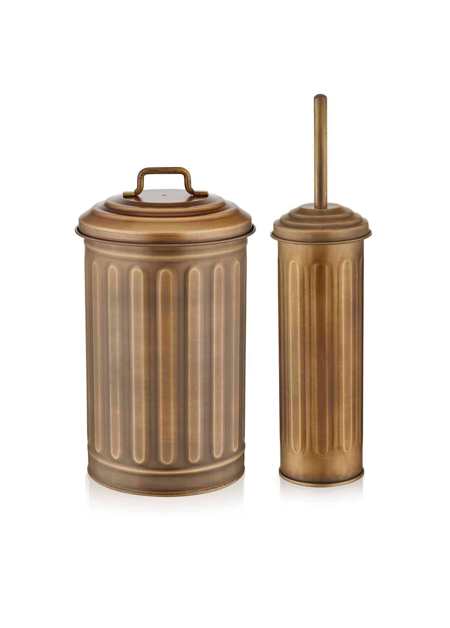 Bathroom Set of 2 - Dustbin and Toilet Brush - Gold