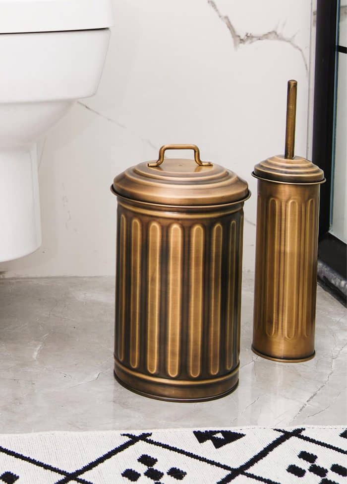 Bathroom Set of 2 - Dustbin and Toilet Brush - Gold