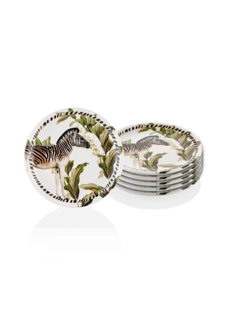 Zebra, Dessert Plate, Bone Porcelain, Monreve, Set of 6, 17 cm