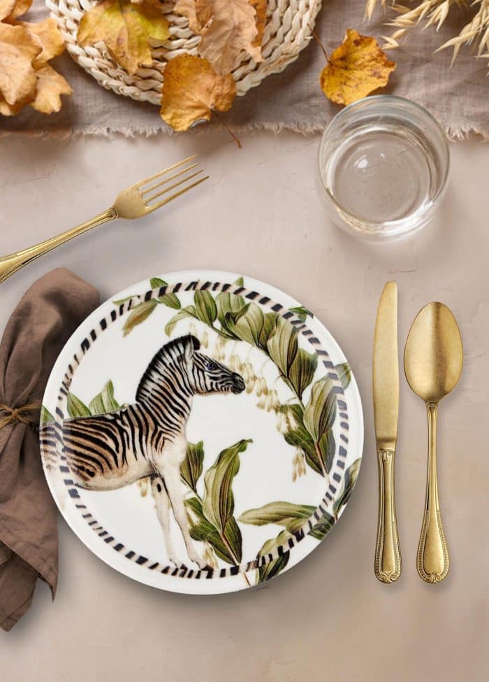 Zebra, Dessert Plate, Bone Porcelain, Monreve, Set of 6, 17 cm