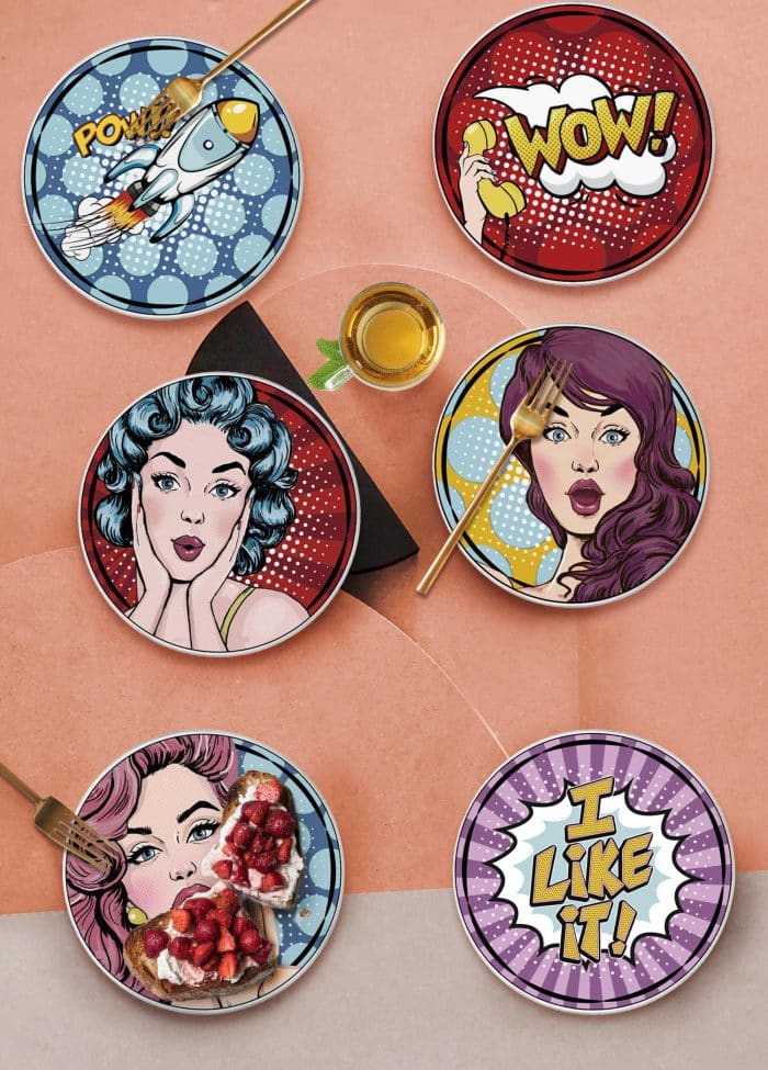 Dessert Plate, New Ceramic, Pop Art, Set of 6, 19 cm