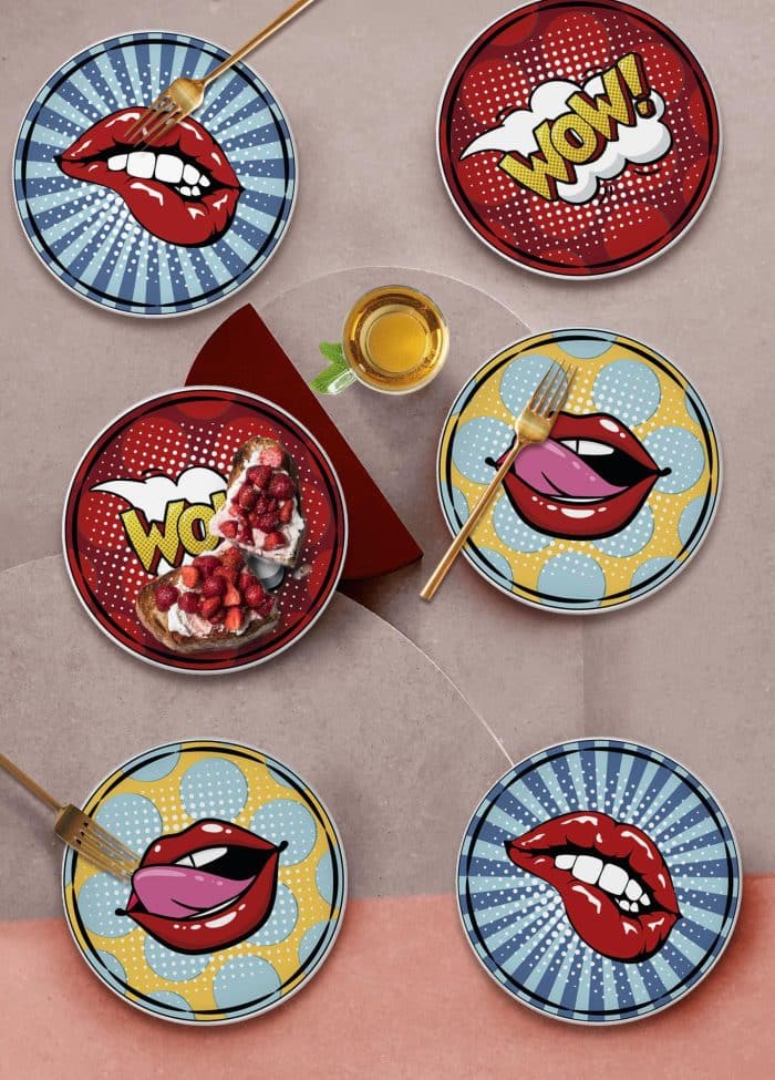 Dessert Plate, New Ceramic, Pop Art, Set of 6, 19 cm