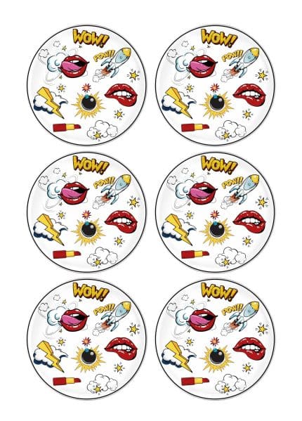 Dinner Plate, New Ceramic, Pop Art, Set of 6, 26 cm