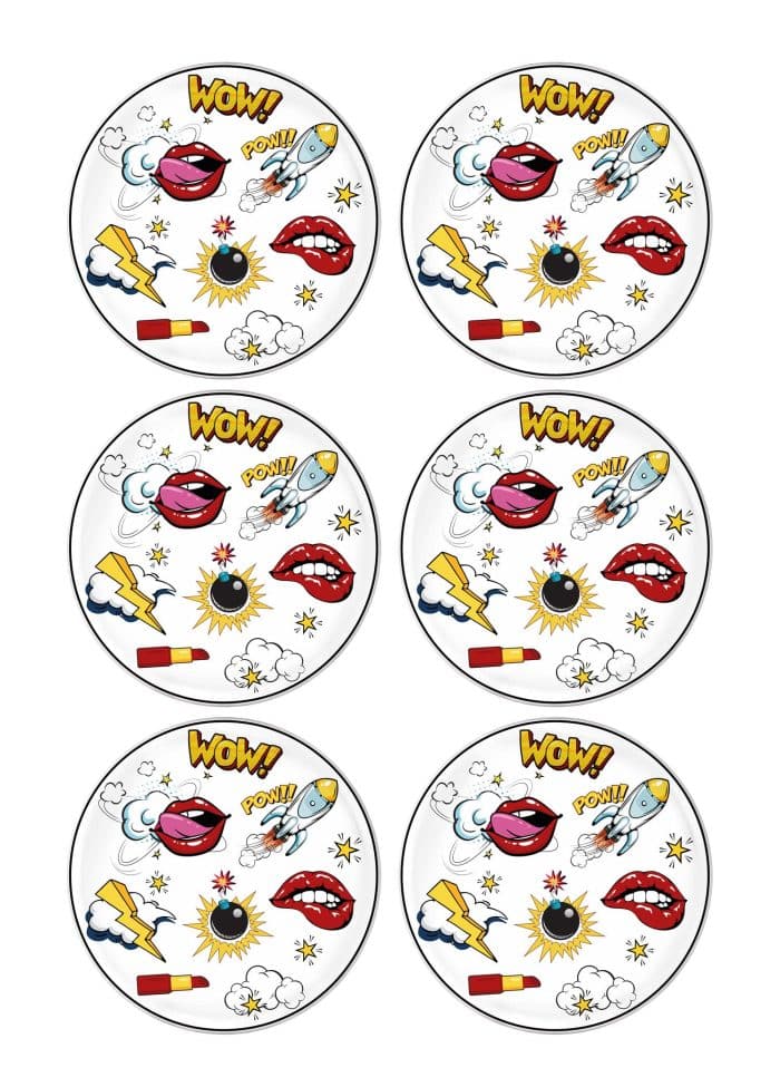 Dinner Plate, New Ceramic, Pop Art, Set of 6, 26 cm