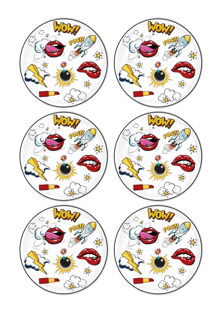 Dinner Plate, New Ceramic, Pop Art, Set of 6, 26 cm