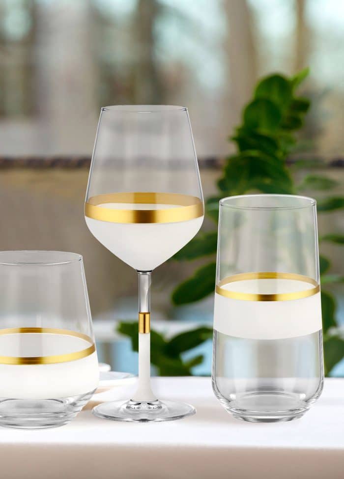 Long Water Glass, Snow, Set of 6, Gold