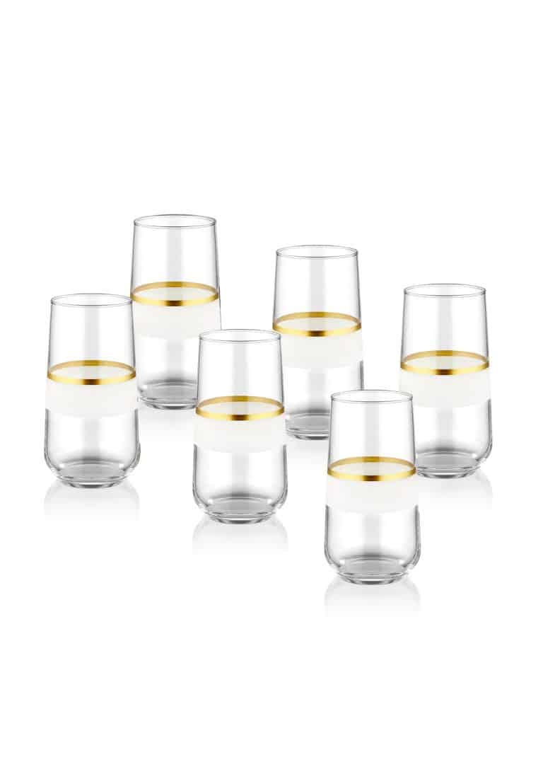 Long Water Glass, Snow, Set of 6, Gold