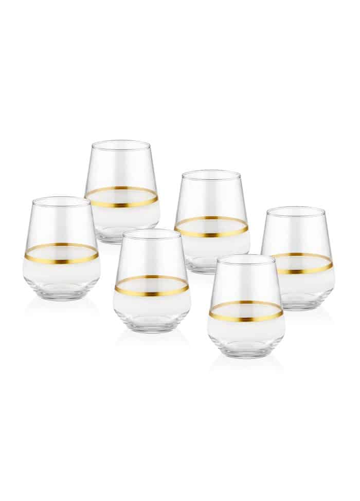 Short Water / Whiskey Glass, Snow, Set of 6, Gold