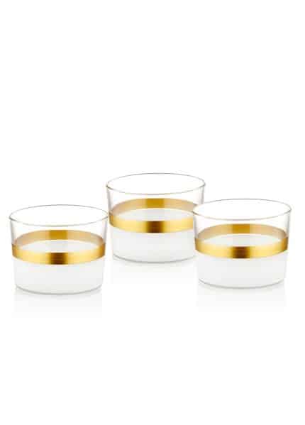 Small Bowl, Glass, Snow, Set of 3, 8 cm, Gold