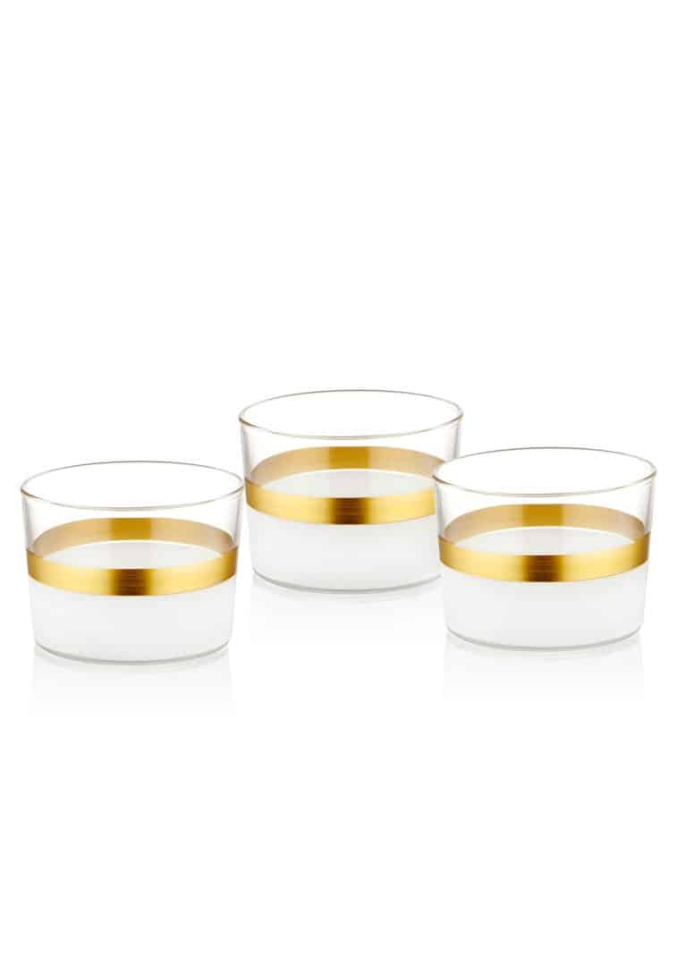 Small Bowl, Glass, Snow, Set of 3, 8 cm, Gold