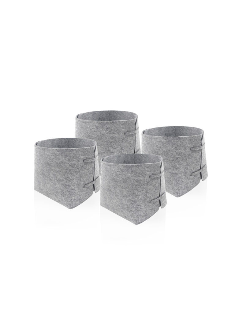 Storage Organizer, Felt Fabric, Set of 4, 13 cm, Light Gray