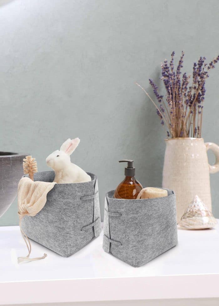 Storage Organizer, Felt Fabric, Set of 4, 13 cm, Light Gray