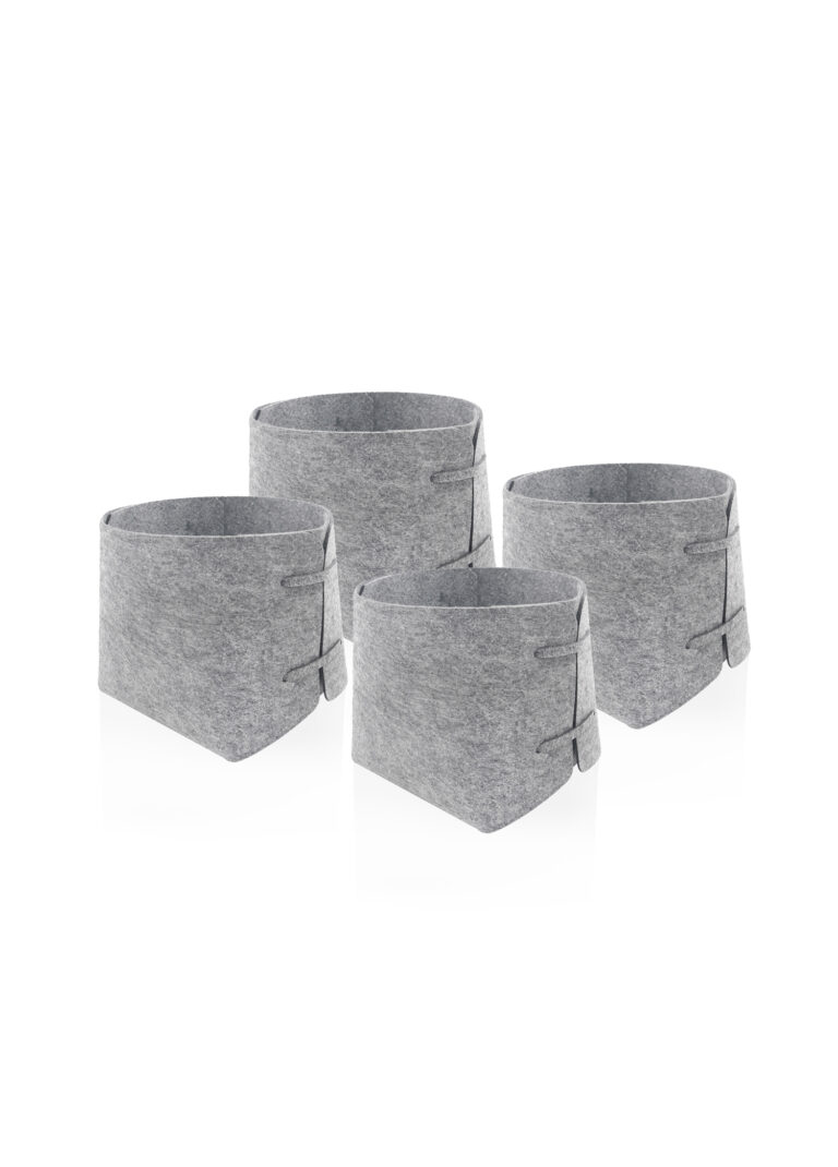 Storage Organizer, Felt Fabric, Set of 4, 17 cm, Light Gray