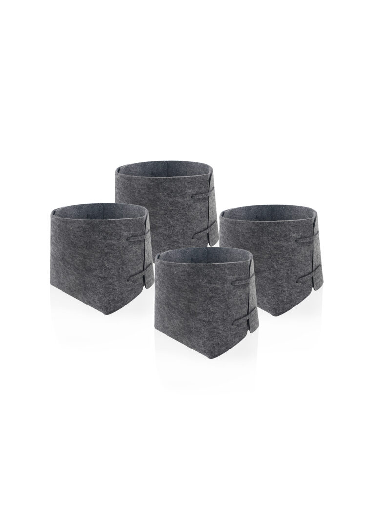 Storage Organizer, Felt Fabric, Set of 4, 13 cm, Dark Gray