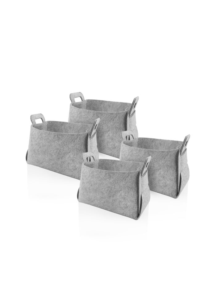 Storage Organizer, Felt Fabric, Set of 4, 28 cm, Light Gray