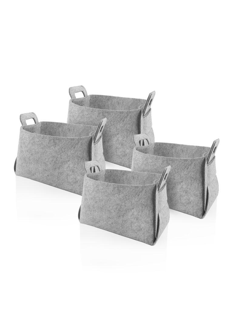 Storage Organizer, Felt Fabric, Set of 4, 34 cm, Light Gray