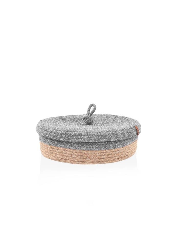 Storage Basket with Lid, Jute Fibre, Set of 2, 35x24x12 cm, Gray