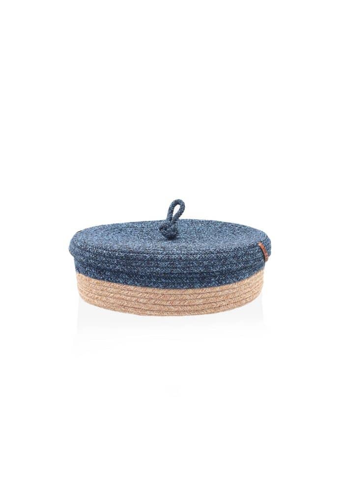 Storage Basket with Lid, Jute Fibre, Set of 2, 35x24x12 cm, Dark Blue