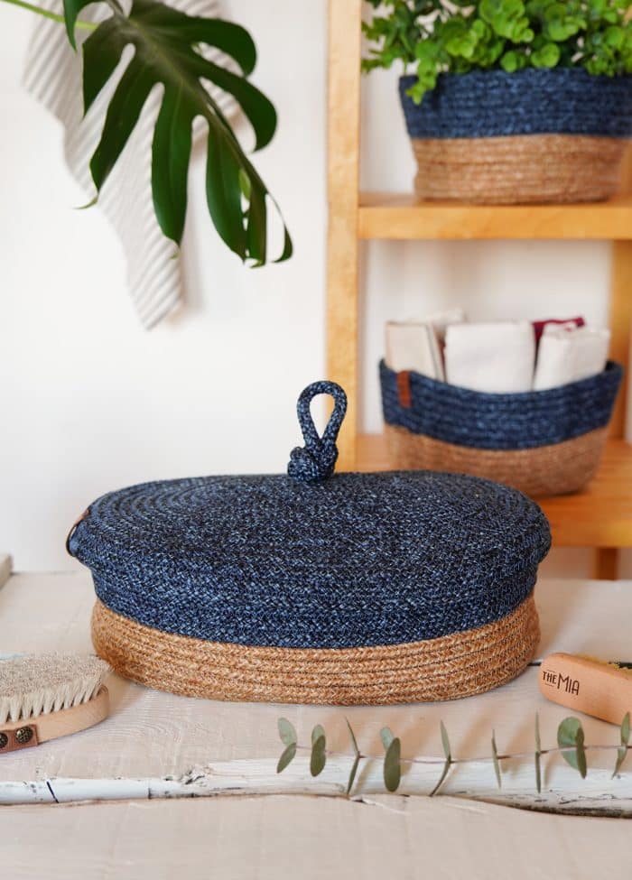 Storage Basket with Lid, Jute Fibre, Set of 2, 35x24x12 cm, Dark Blue