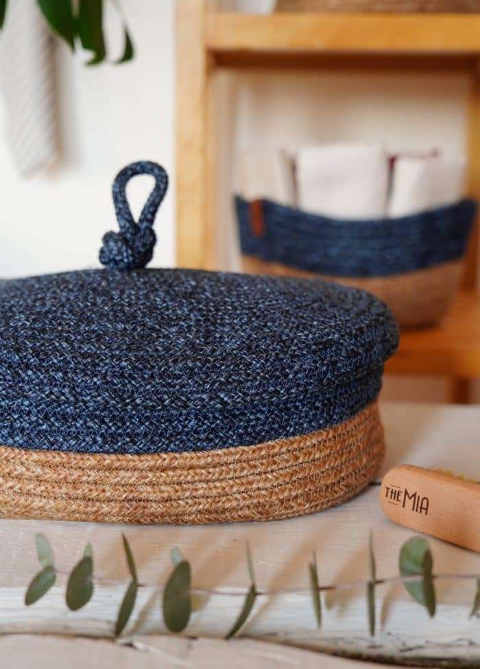 Storage Basket with Lid, Jute Fibre, Set of 2, 35x24x12 cm, Dark Blue