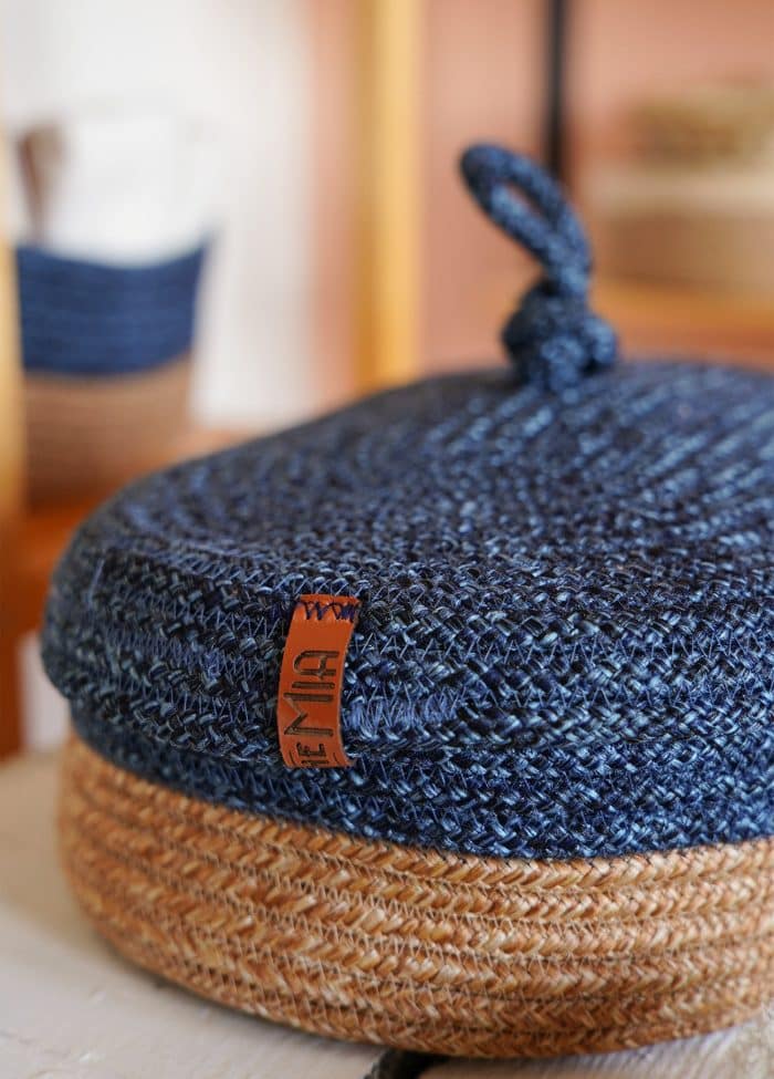 Storage Basket with Lid, Jute Fibre, Set of 2, 35x24x12 cm, Dark Blue