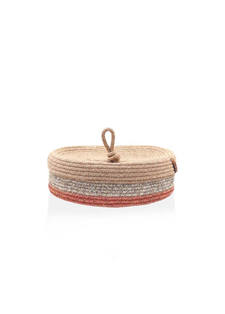 Storage Basket with Lid, Jute Fibre, Set of 2, 35x24x12 cm, Red