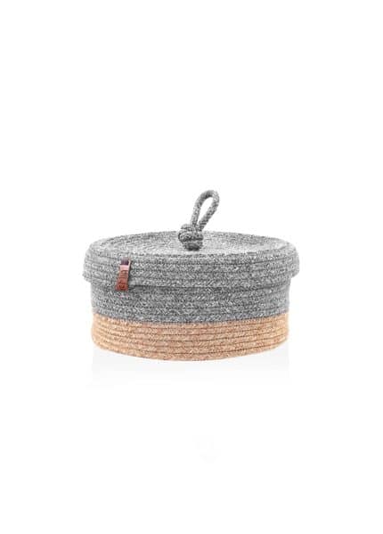 Storage Basket with Lid, Jute Fibre, Set of 2, 15x25x25 cm, Gray