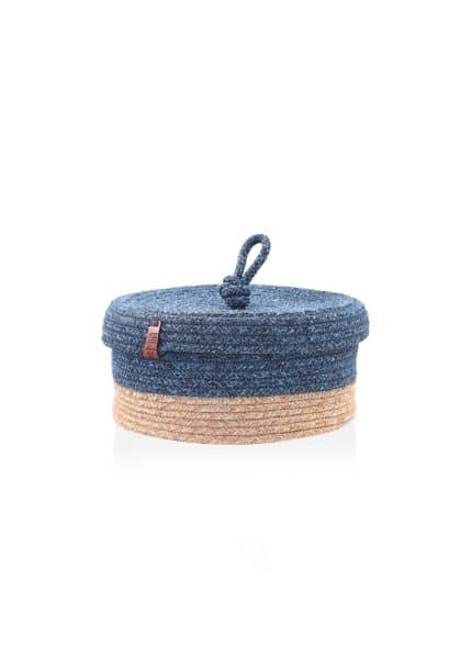 Storage Basket with Lid, Jute Fibre, Set of 2, 15x25x25 cm, Dark Blue