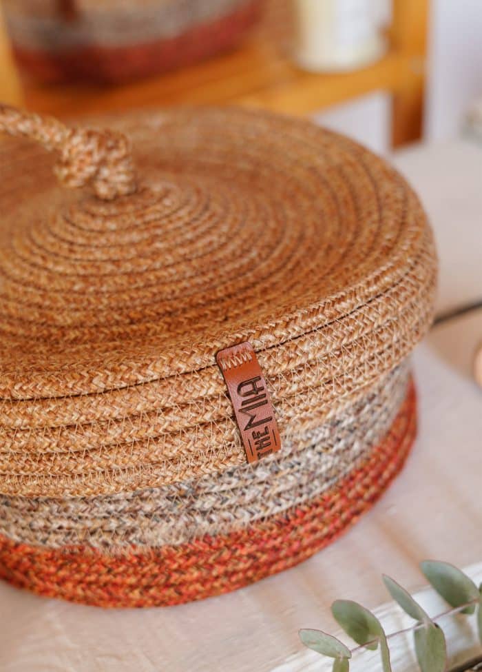 Storage Basket with Lid, Jute Fibre, Set of 2, 15x25x25 cm, Red