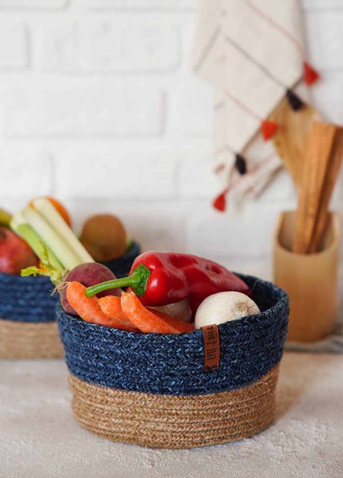 Basket, Jute Fibre, 13x20x20 cm, Dark Blue