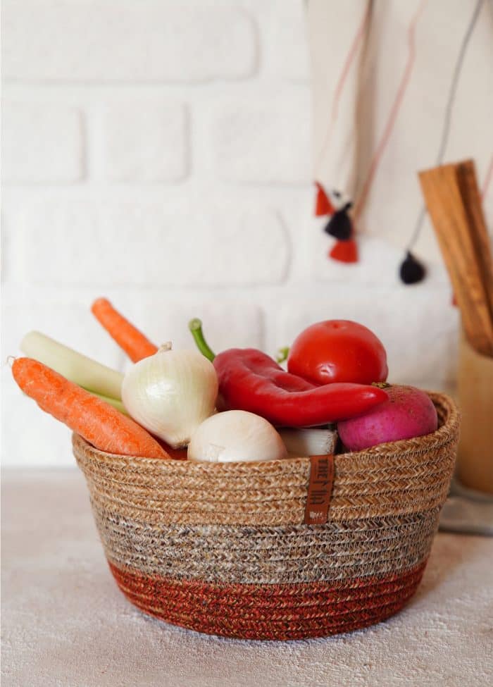 Basket, Jute Fibre, 13x20x20 cm, Red