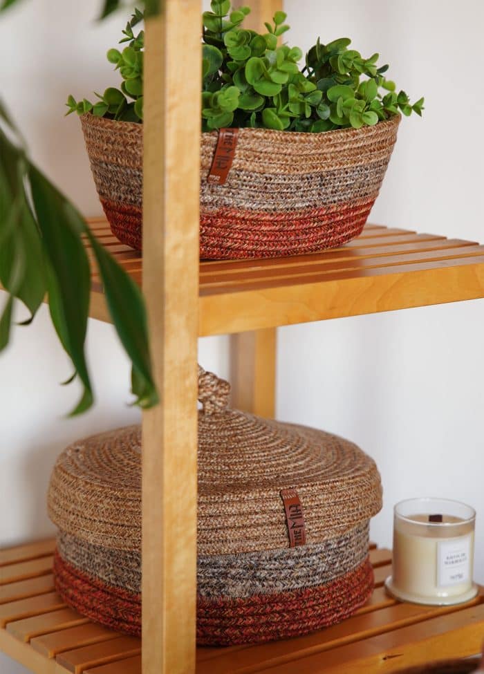 Basket, Jute Fibre, 13x20x20 cm, Red