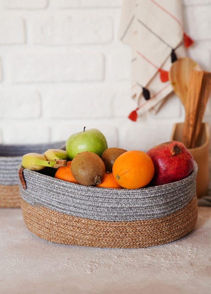 Oval Basket, Jute Fibre, 35x24x12 cm, Gray