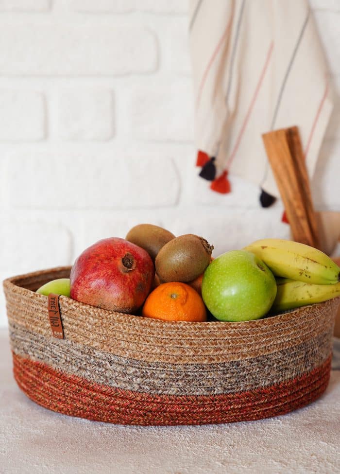 Oval Basket, Jute Fibre, 35x24x12 cm, Red