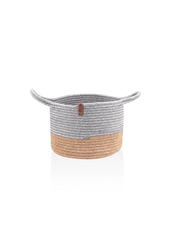 Storage Basket with Handle, Jute Fibre, 20x25x25 cm, Gray