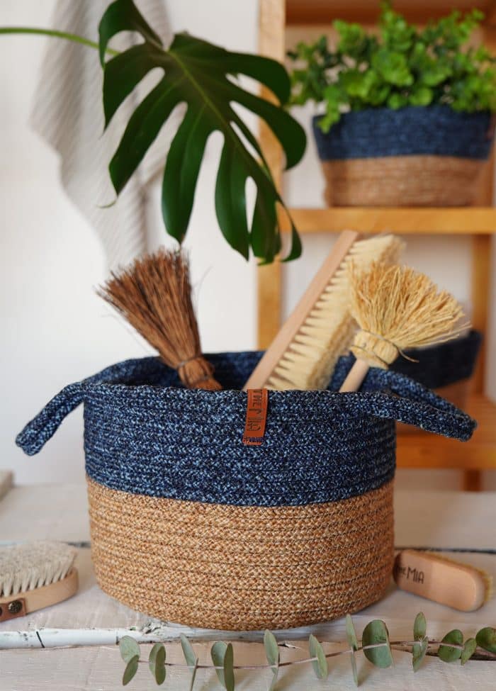 Storage Basket with Handle, Jute Fibre, 20x25x25 cm, Dark Blue