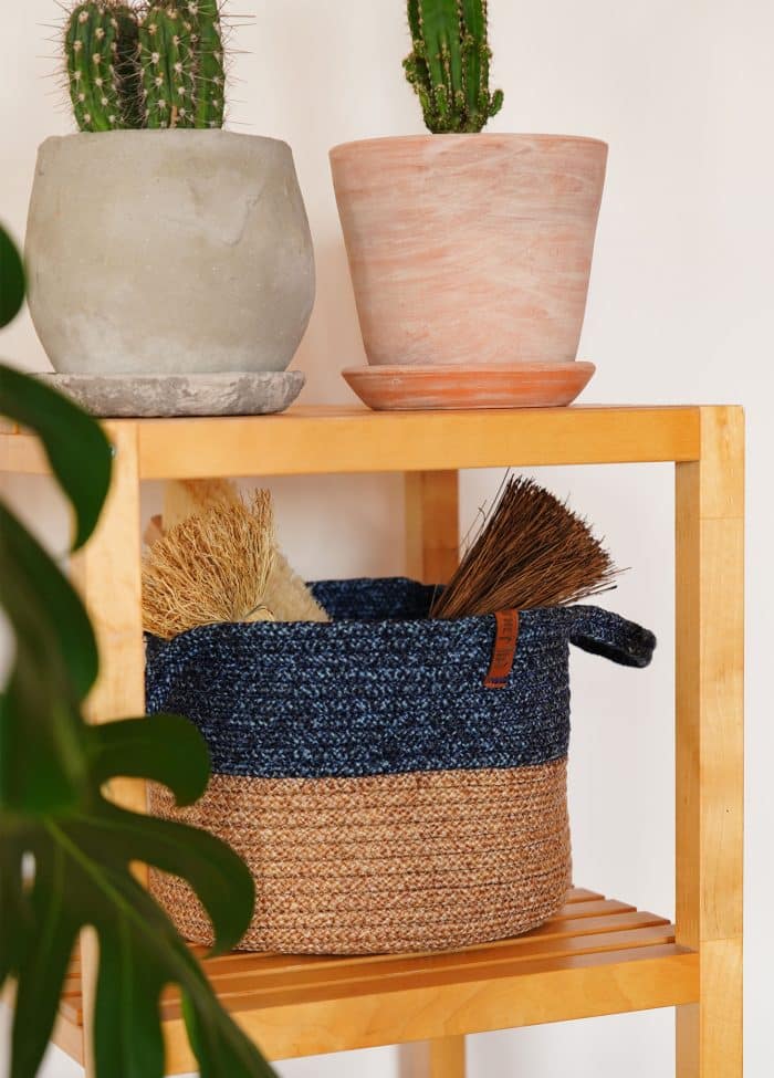 Storage Basket with Handle, Jute Fibre, 20x25x25 cm, Dark Blue