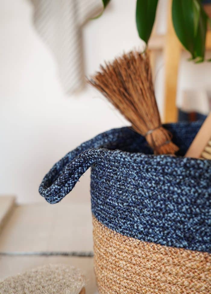 Storage Basket with Handle, Jute Fibre, 20x25x25 cm, Dark Blue