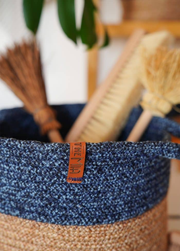 Storage Basket with Handle, Jute Fibre, 20x25x25 cm, Dark Blue