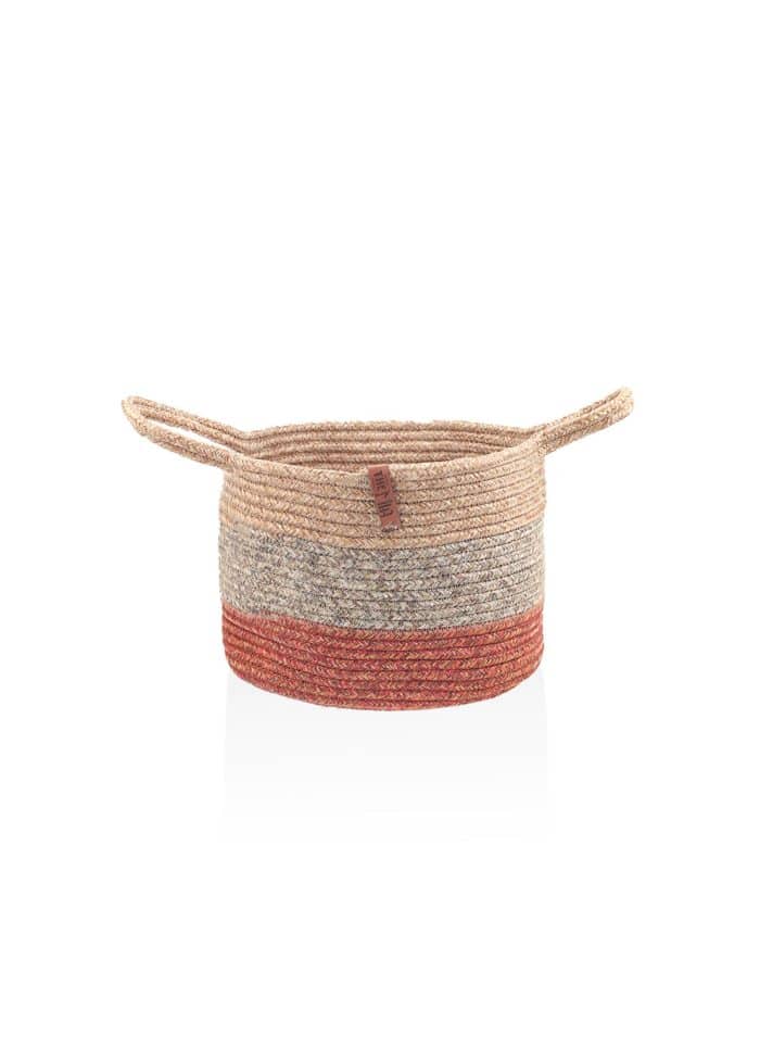 Storage Basket with Handle, Jute Fibre, 20x25x25 cm, Red