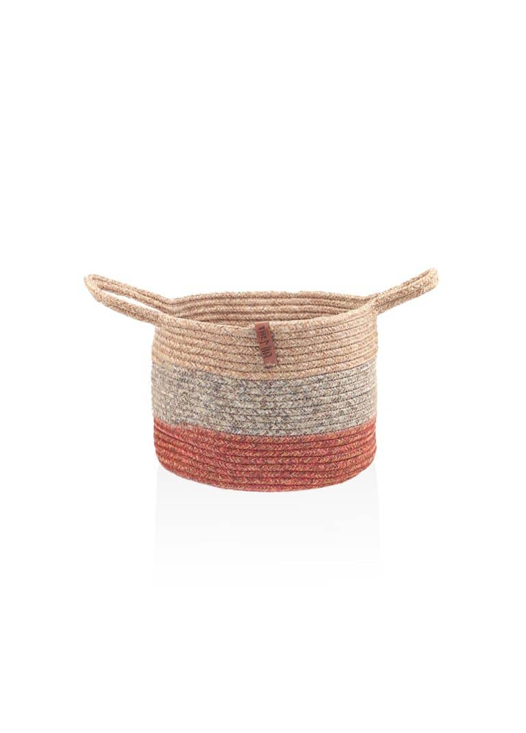 Storage Basket with Handle, Jute Fibre, 20x25x25 cm, Red