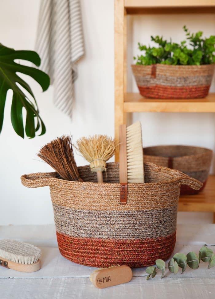 Storage Basket with Handle, Jute Fibre, 20x25x25 cm, Red