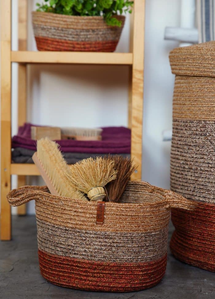 Storage Basket with Handle, Jute Fibre, 20x25x25 cm, Red