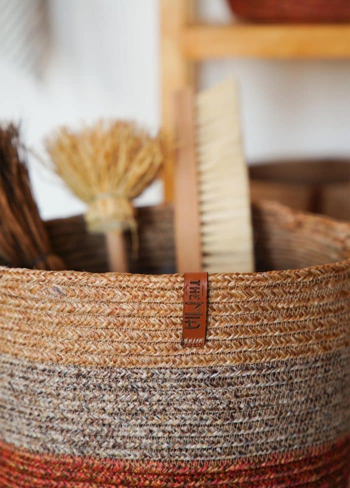 Storage Basket with Handle, Jute Fibre, 20x25x25 cm, Red